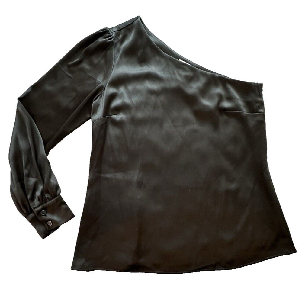 Michael Kors Black Satin One Arm LS Lined Top Zips on Side Button Cuff Size 4